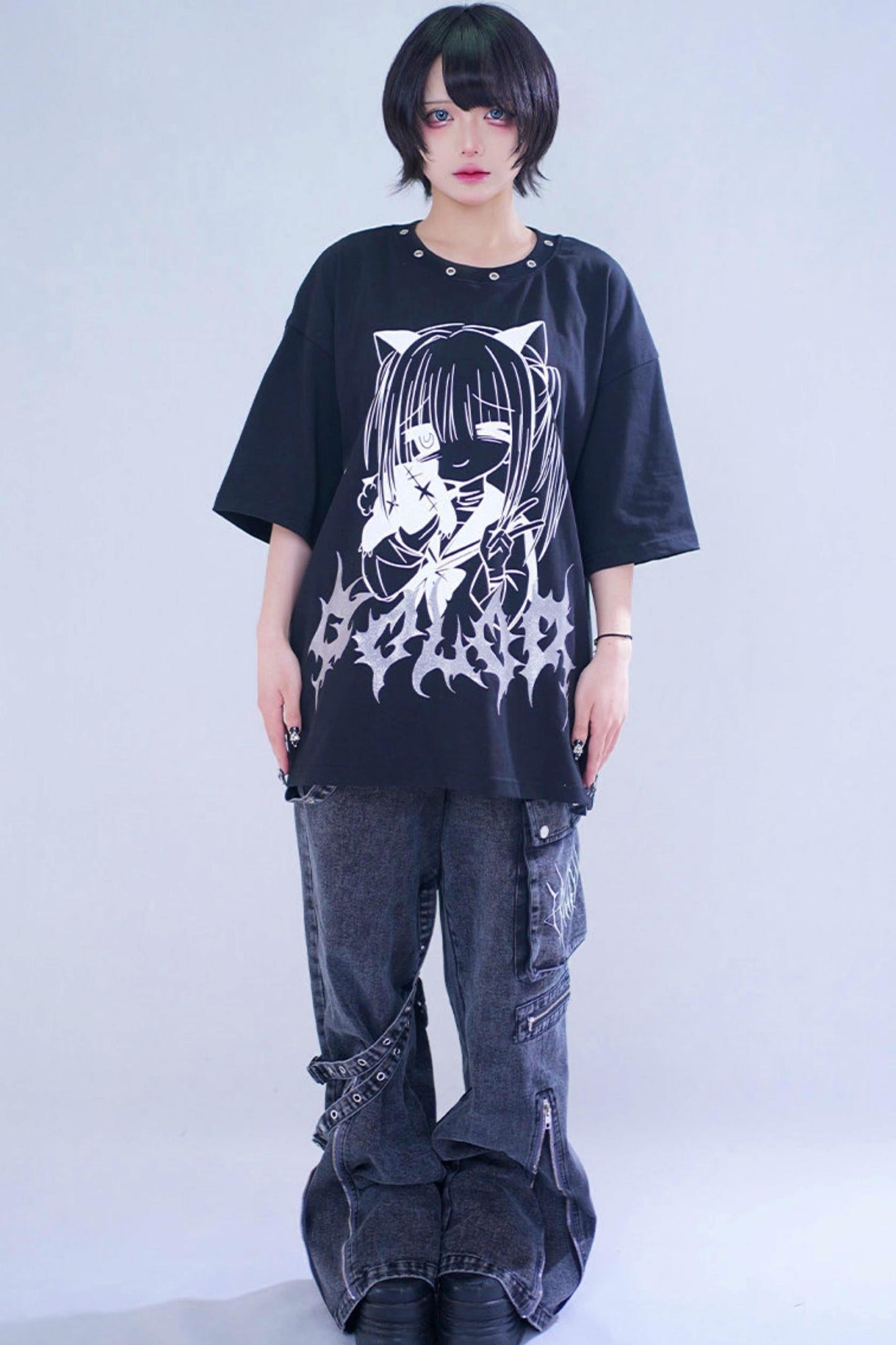 Cat Glitter Print T-shirt