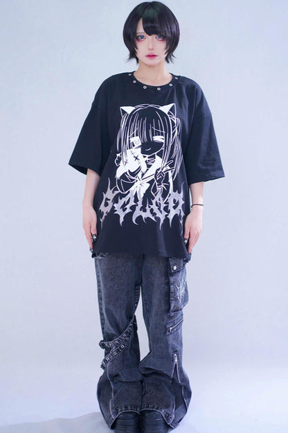 Cat Glitter Print T-shirt