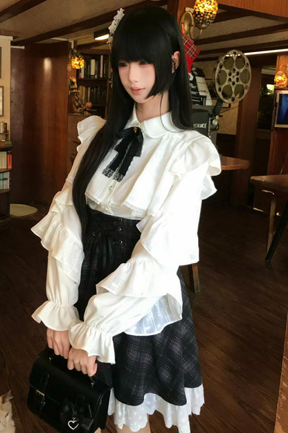 エレガント地雷レースブラウス+スカート