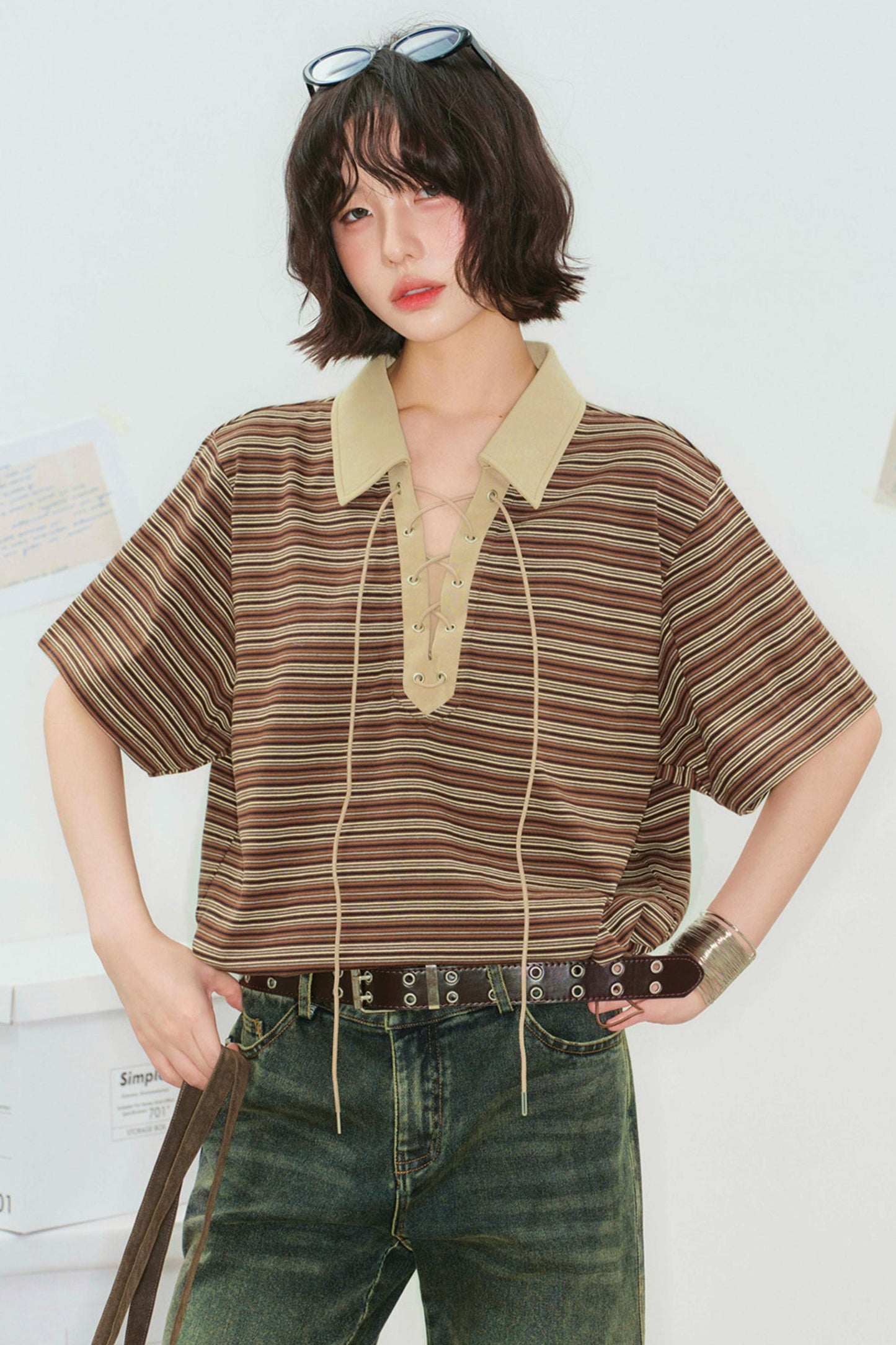 Striped Crop Polo Top