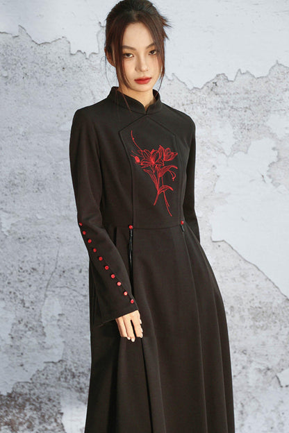 Stand Collar Flare Mode Dress
