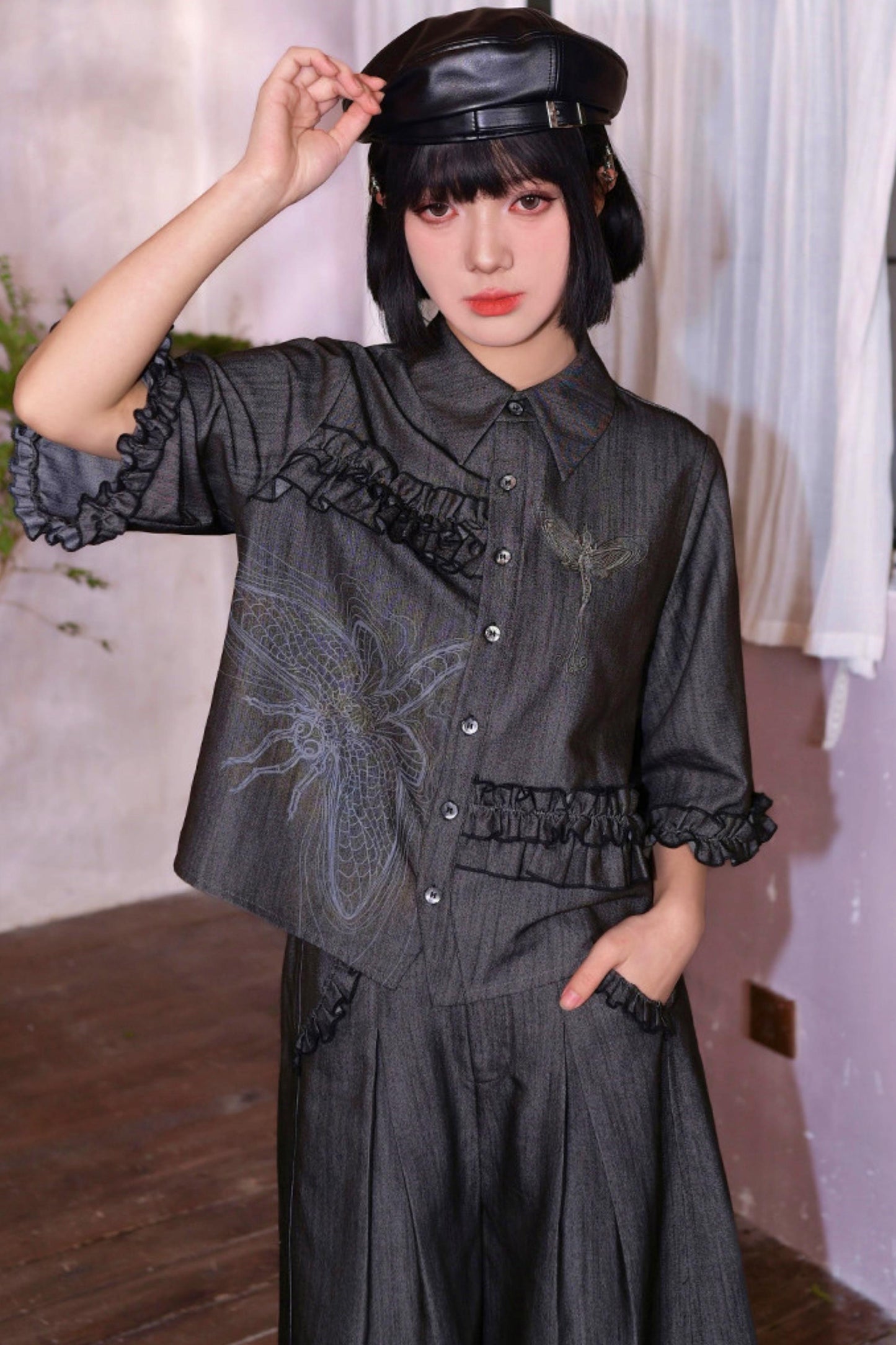 Retro Lace Embroidered Blouse + Pants