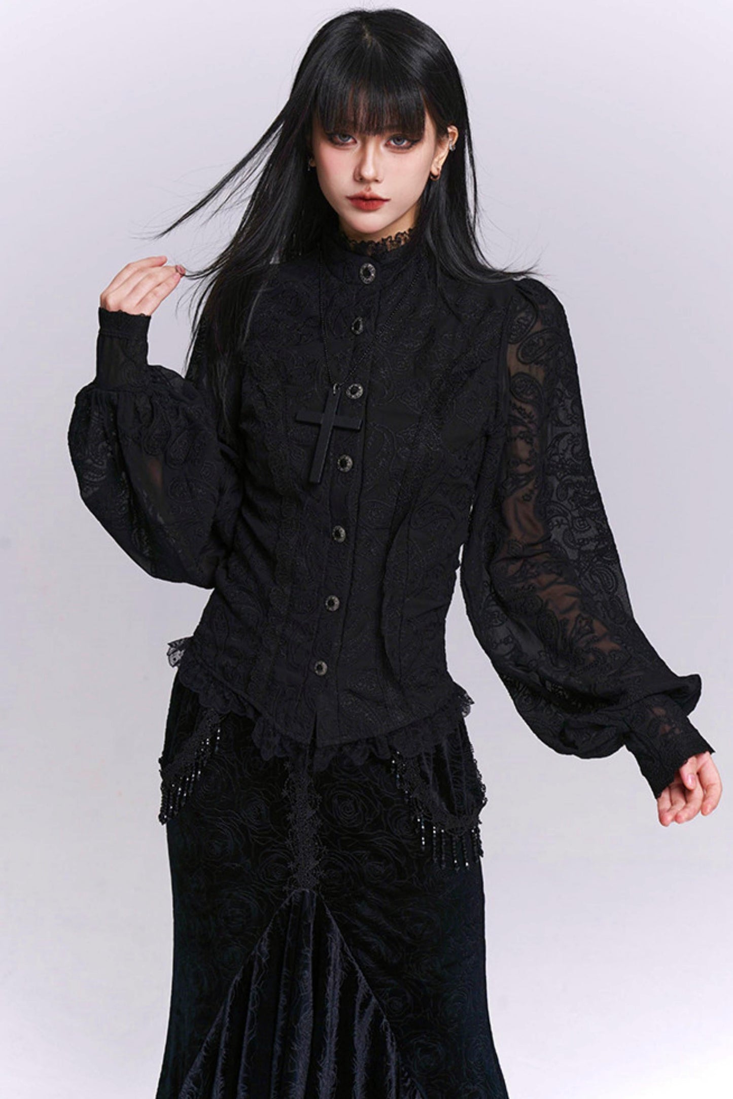 Dark Jacquard Gothic Blouse