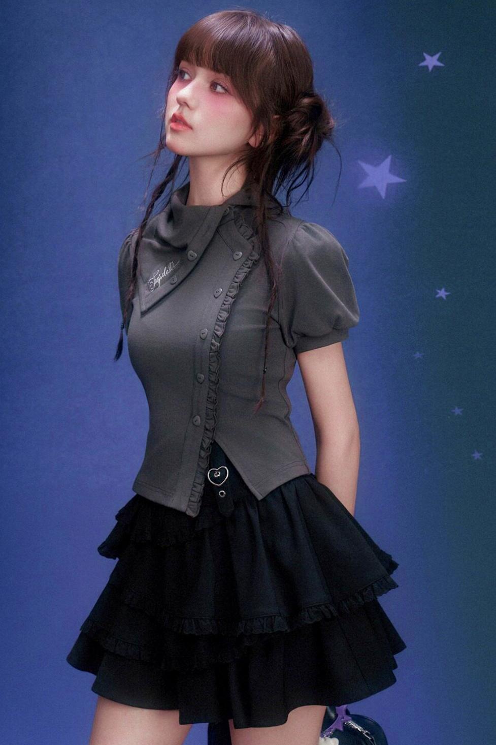 Dark Puff Sleeve Top
