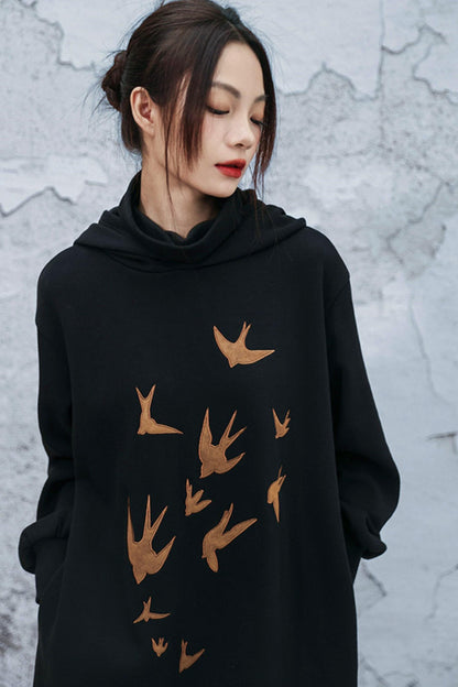 Chinese-style Fleece Lined Hooded Dress
