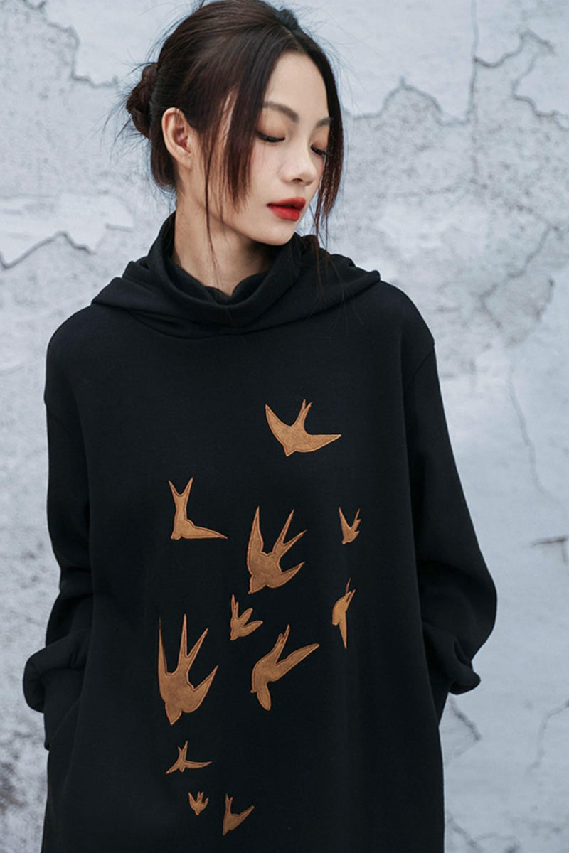 Chinese-style Fleece Lined Hooded Dress