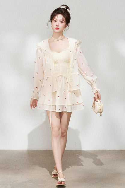 Lace Hooded Jacket + Top + Skirt