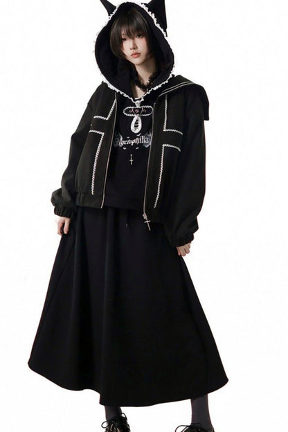 Black Slimming Jacket + Hoodie + Skirt + Leg Warmers