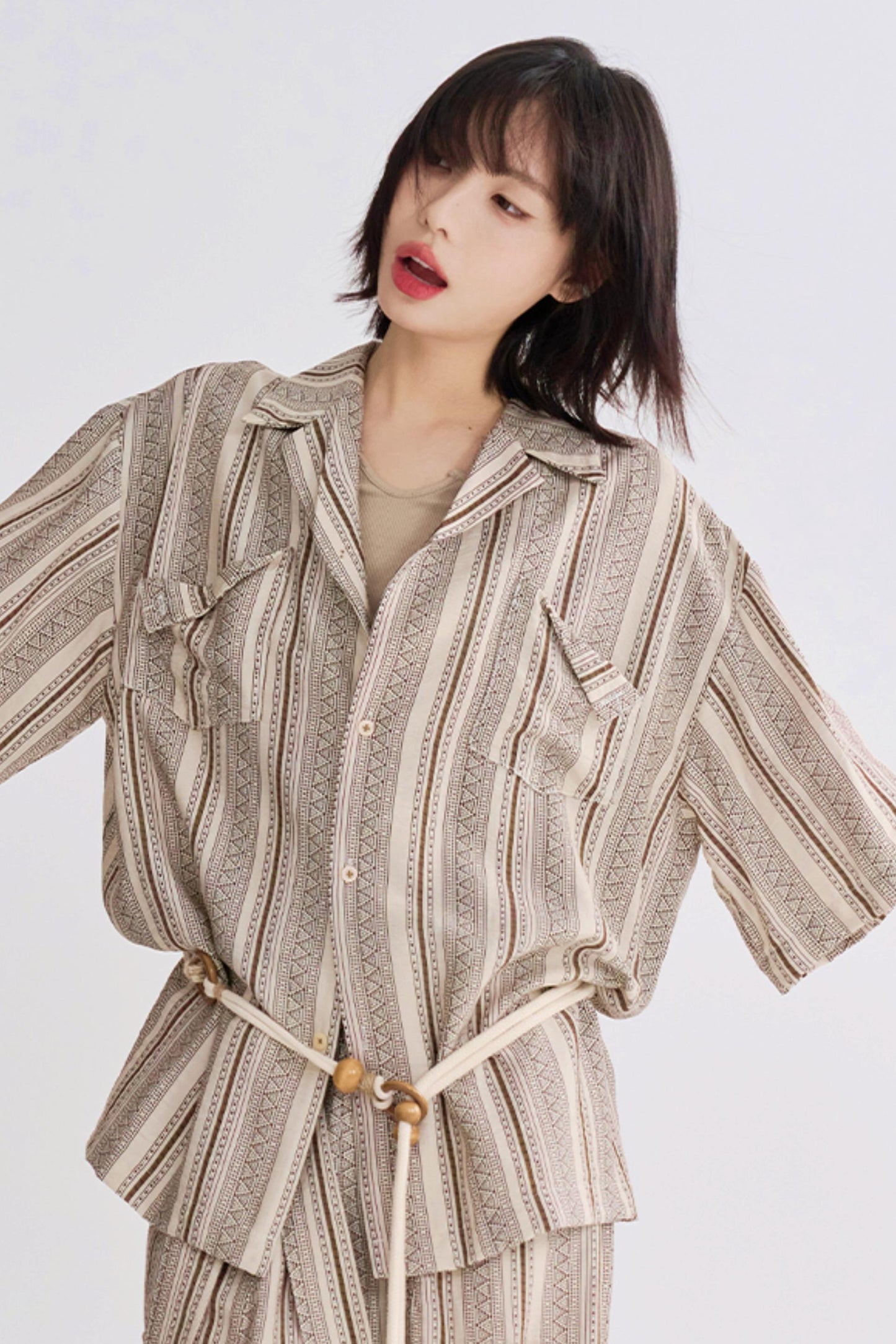 Retro Print Short Sleeve Shirt Set