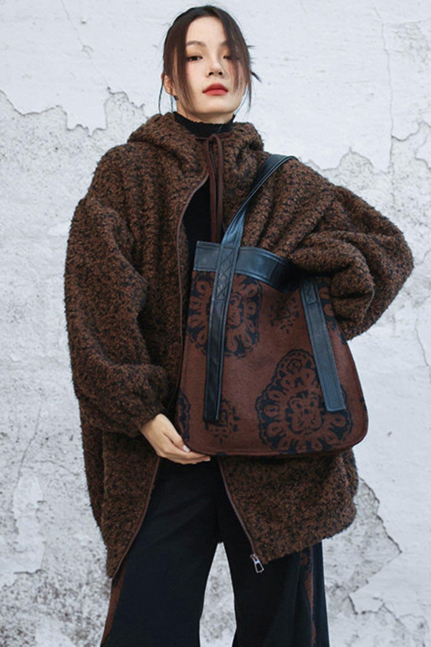 Brown Jacquard Leather Tote Bag