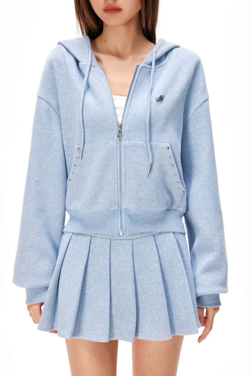 Zip-up Hoodie + Pleated Skirt
