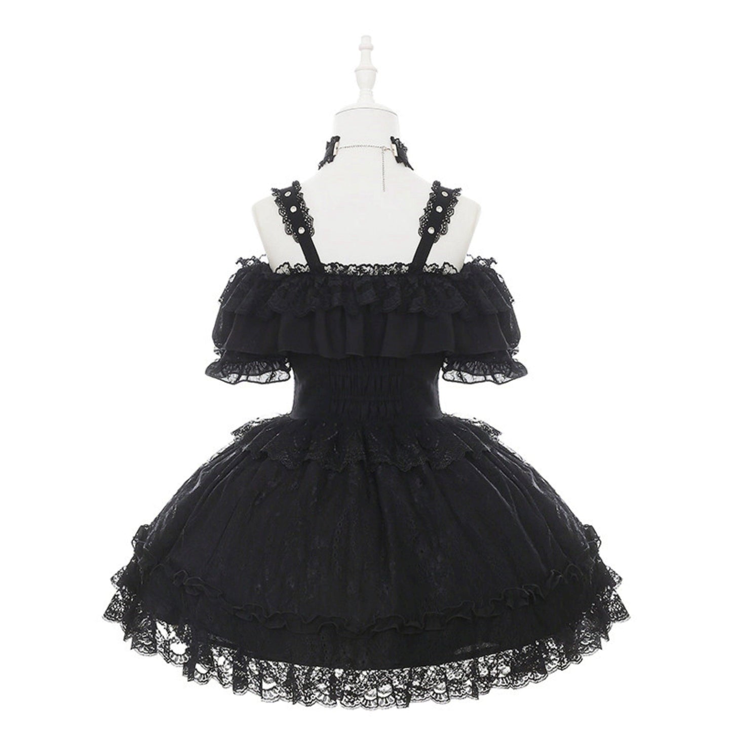 Off-shoulder Dark Kawaii Lace Dress + Neck Ring