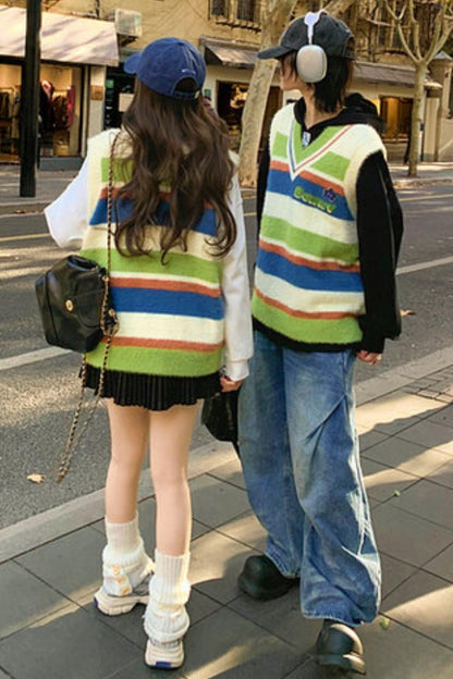 Color Block Striped Knit Vest