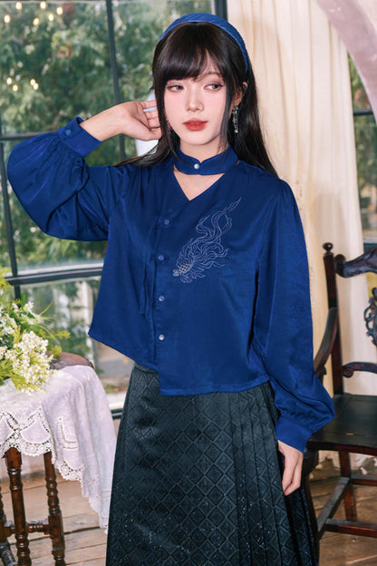 Embroidered Lantern Sleeve Blouse