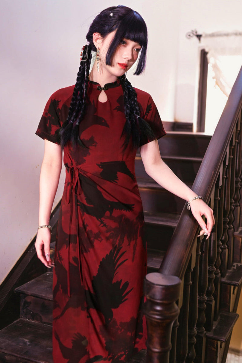 Red and Black Cheongsam Dress