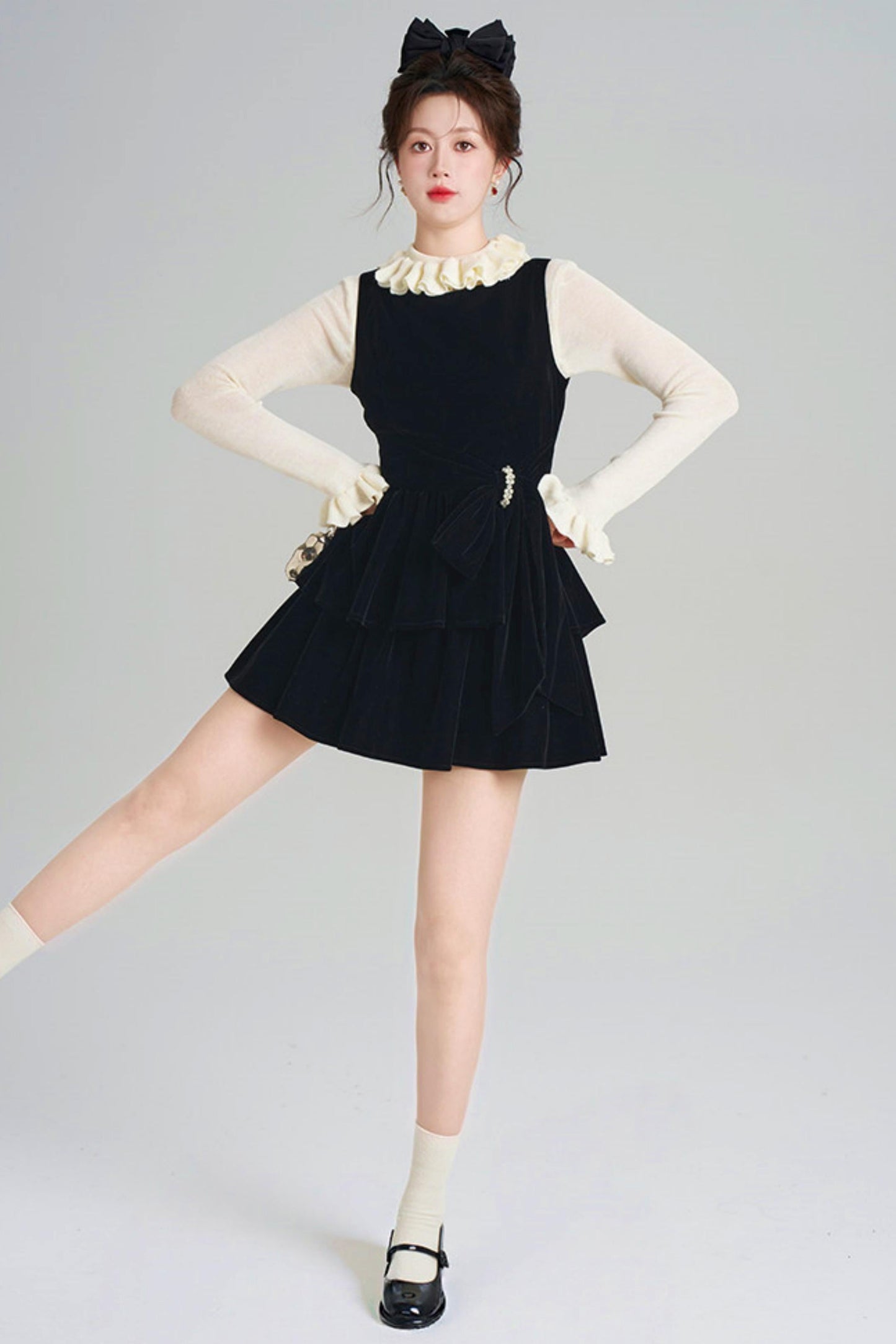 Black Velvet Tiered Dress + Top