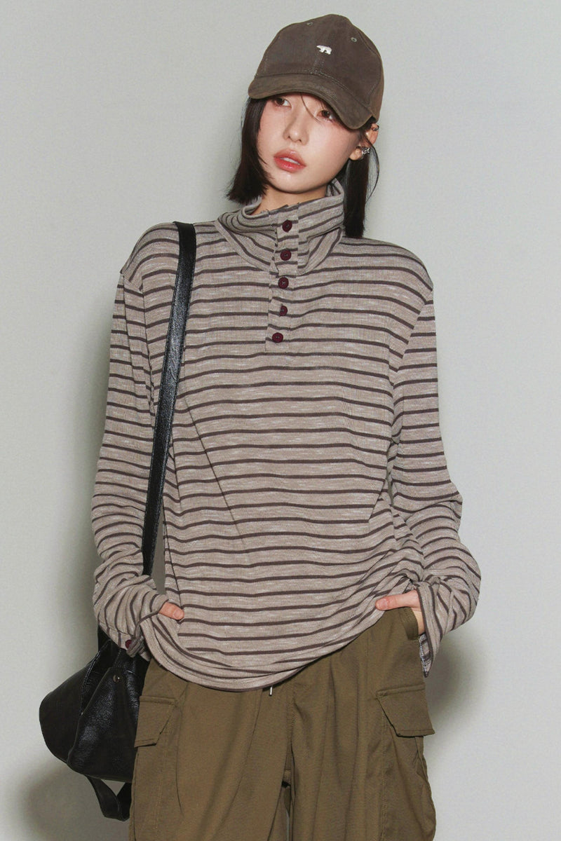 Striped High Neck Top