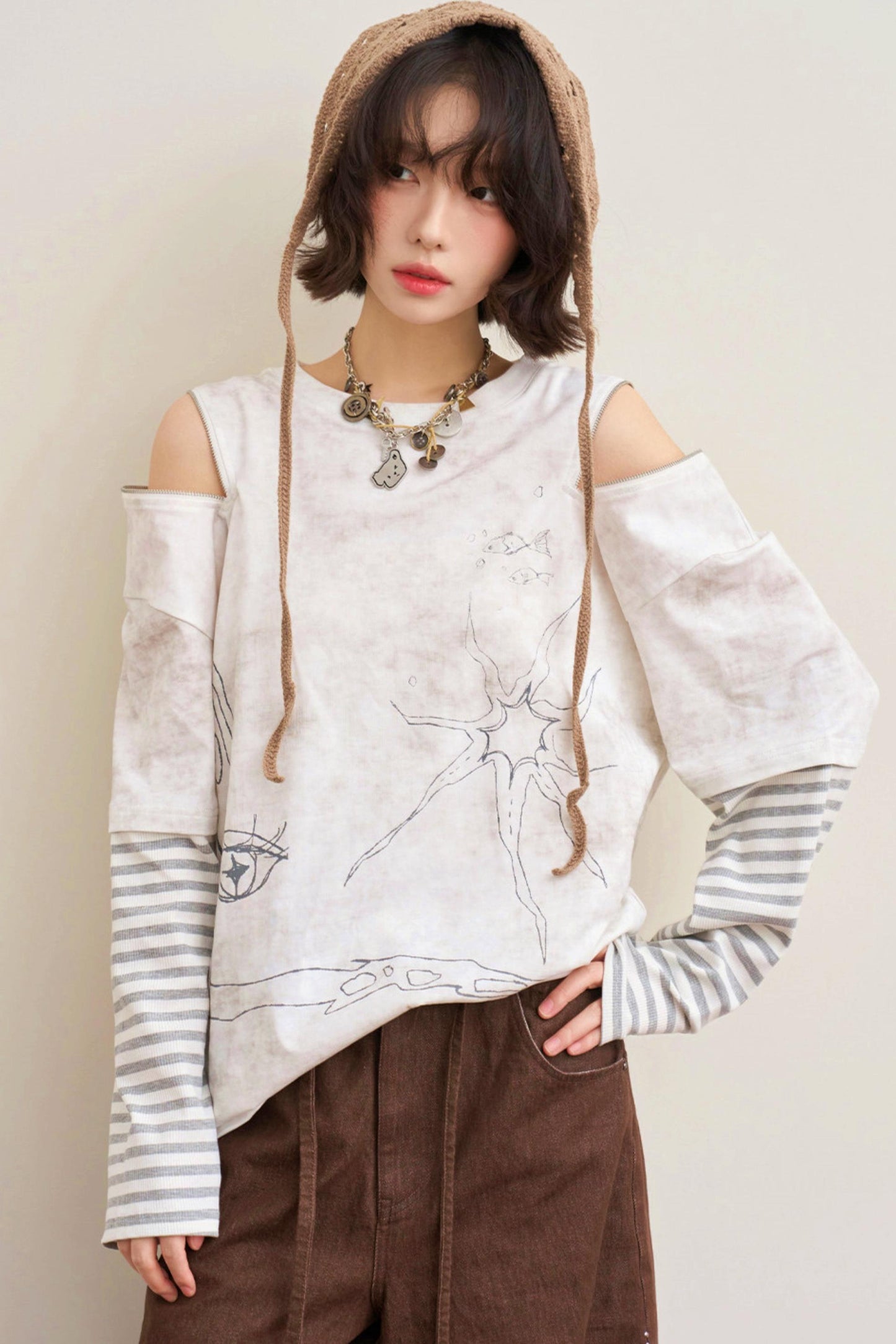 Striped Sleeve Off Shoulder Top