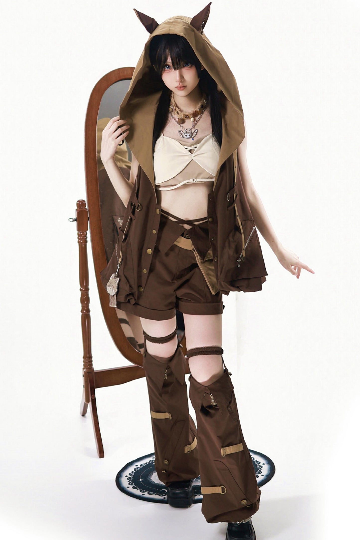 Cyberpunk Lolita Top + Shorts + Outerwear + Leg Accessories + Waist Pouch