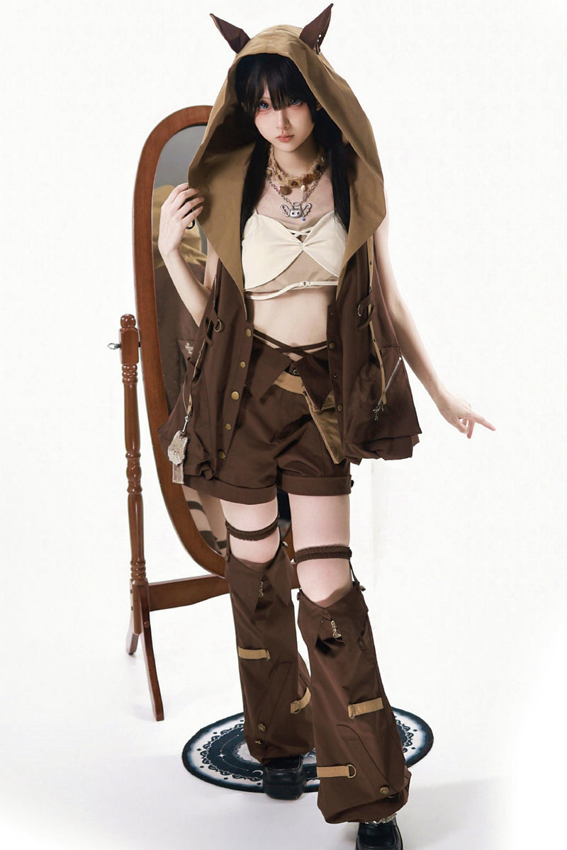 Cyberpunk Lolita Top + Shorts + Outerwear + Leg Accessories + Waist Pouch
