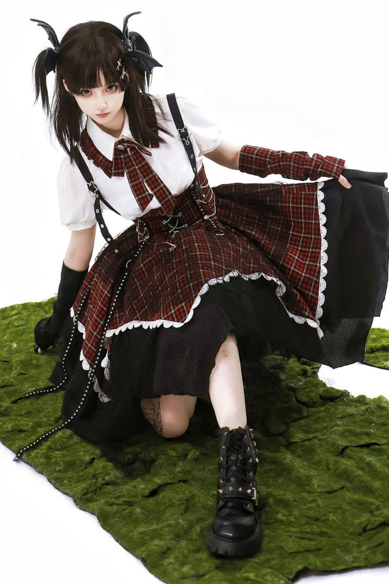 Gothic Academy Idol Lolita Strap Skirt + Shirt + Sleeves