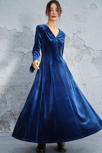 Deep Buoy Neck Velvet Dress