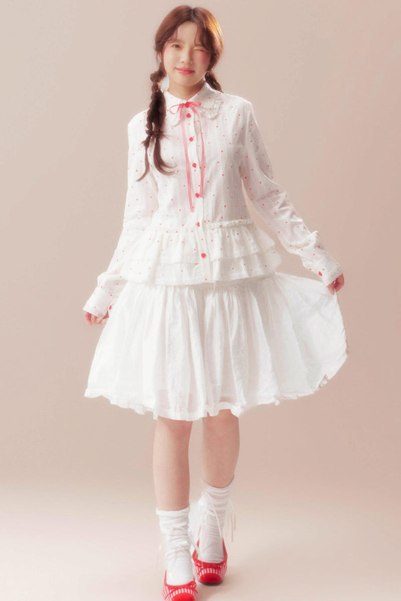 Gardenia Whispering Lace Blouse + Polka Dot Skirt
