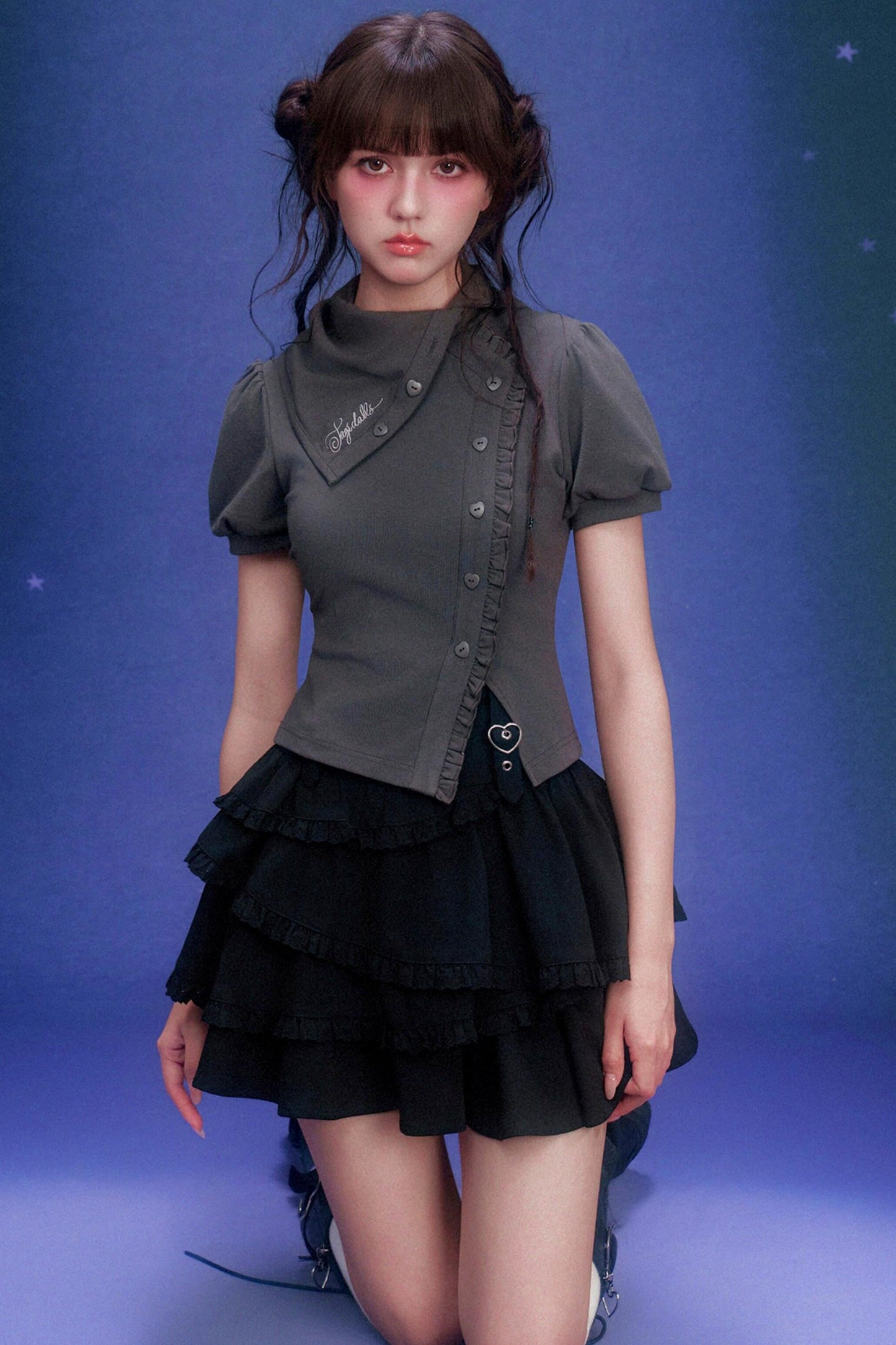 Dark Puff Sleeve Top