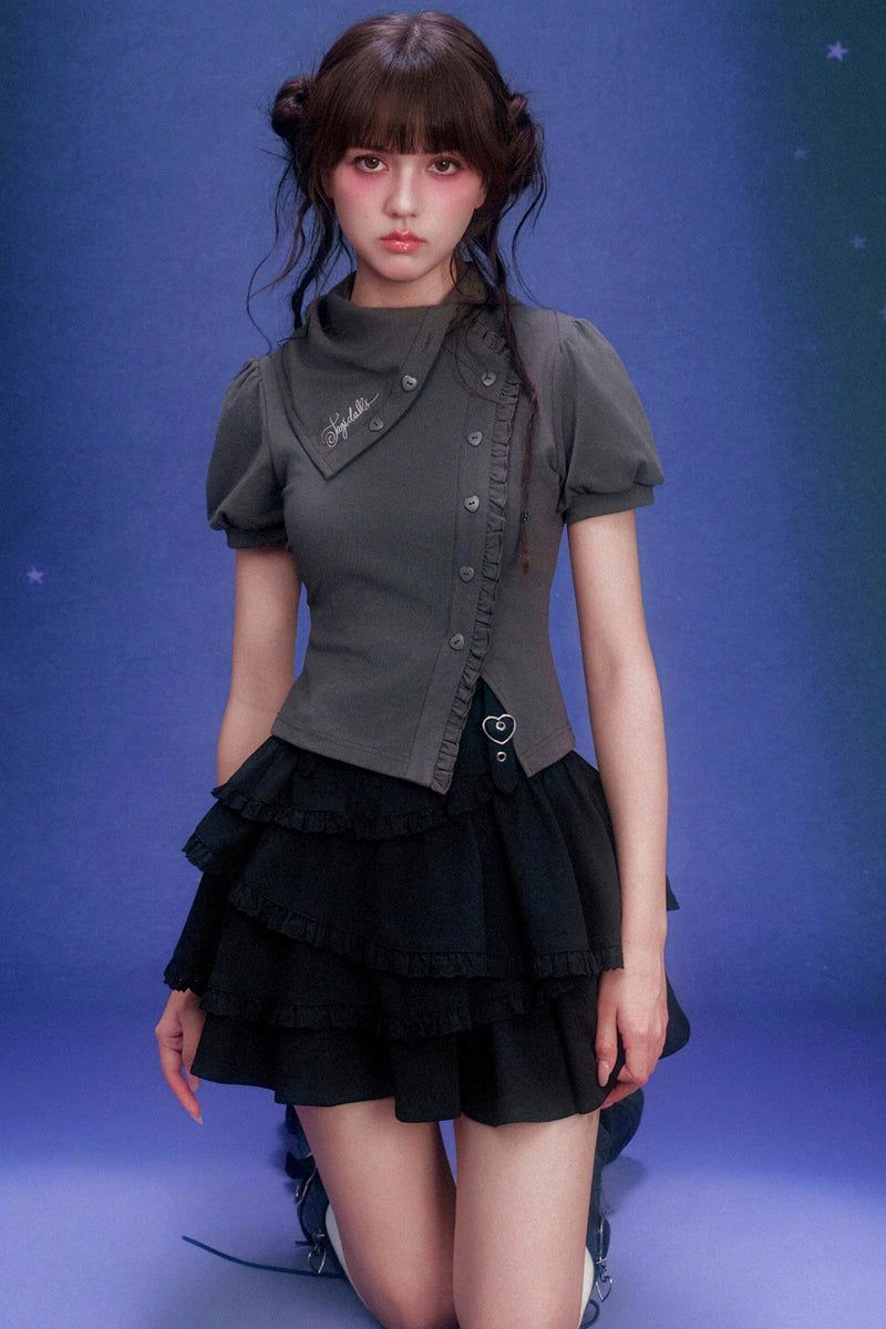 Dark Puff Sleeve Top