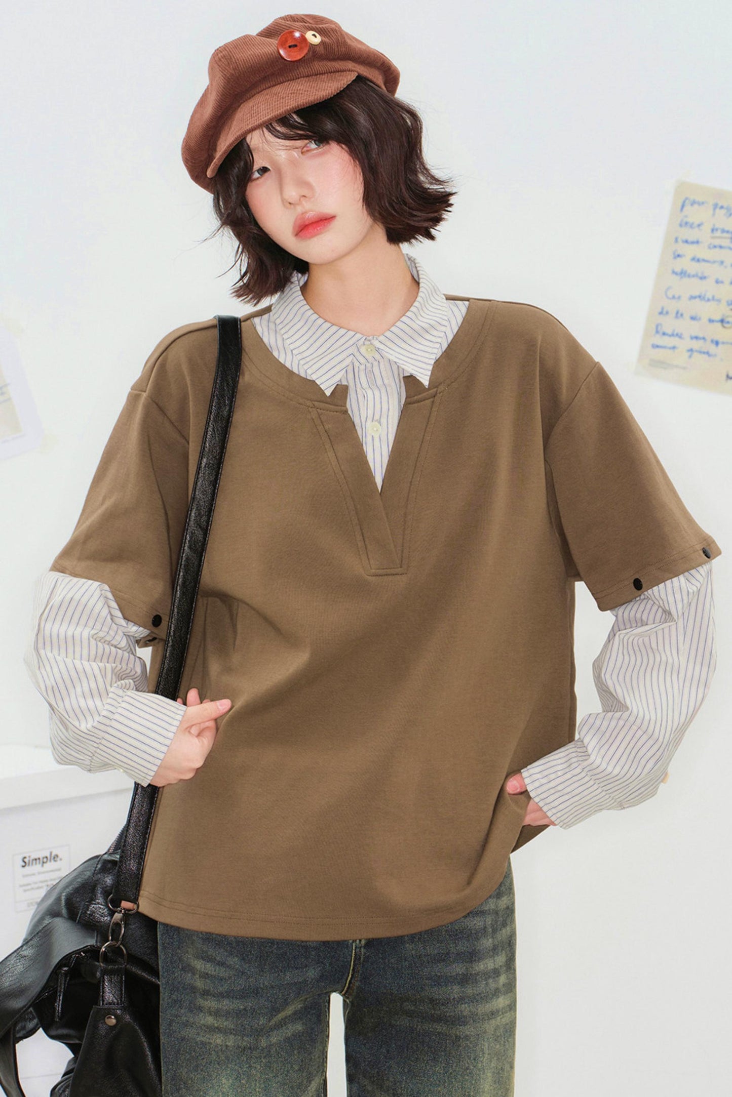 Color Block Detachable Sleeve Top