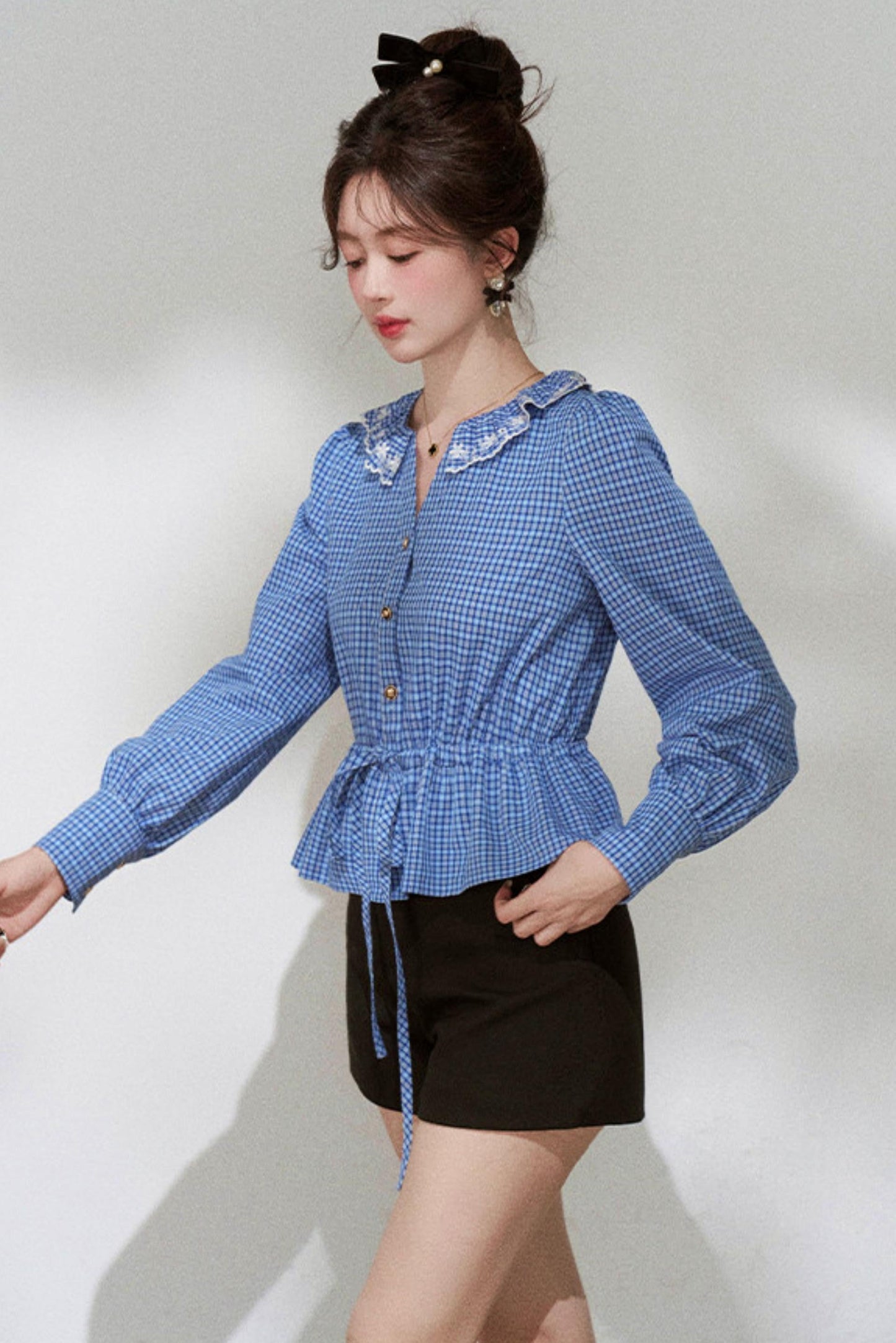Plaid Doll Collar Blouse