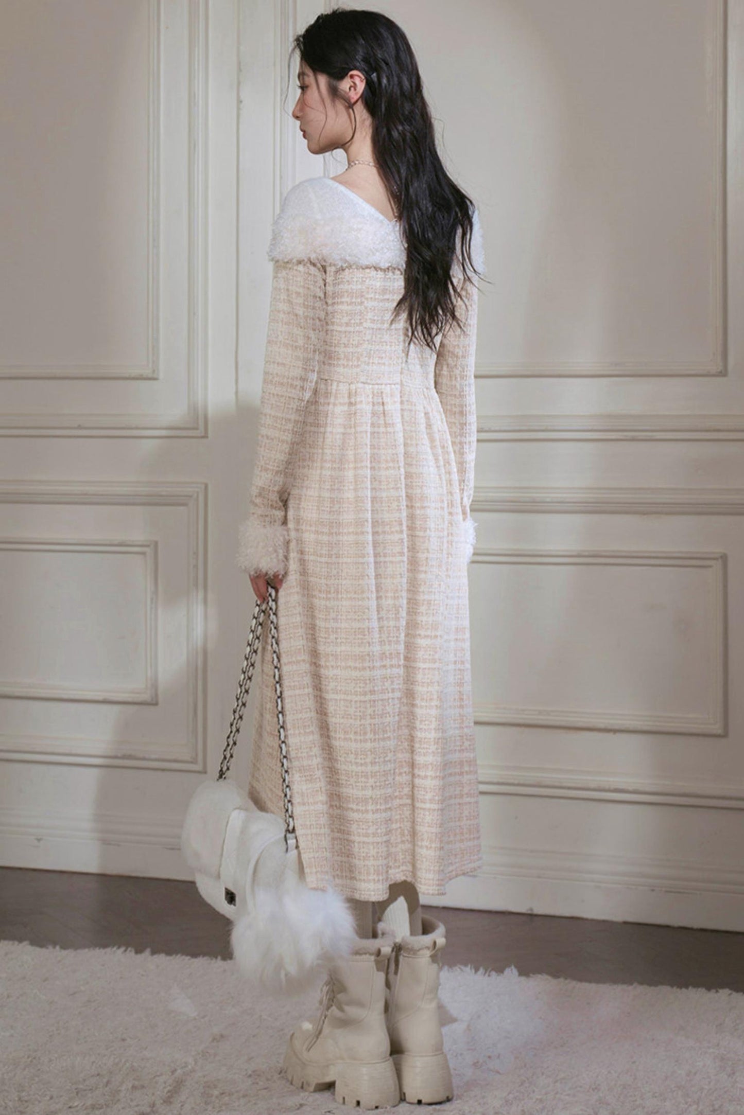 Vanilla Velvet Cape Dress
