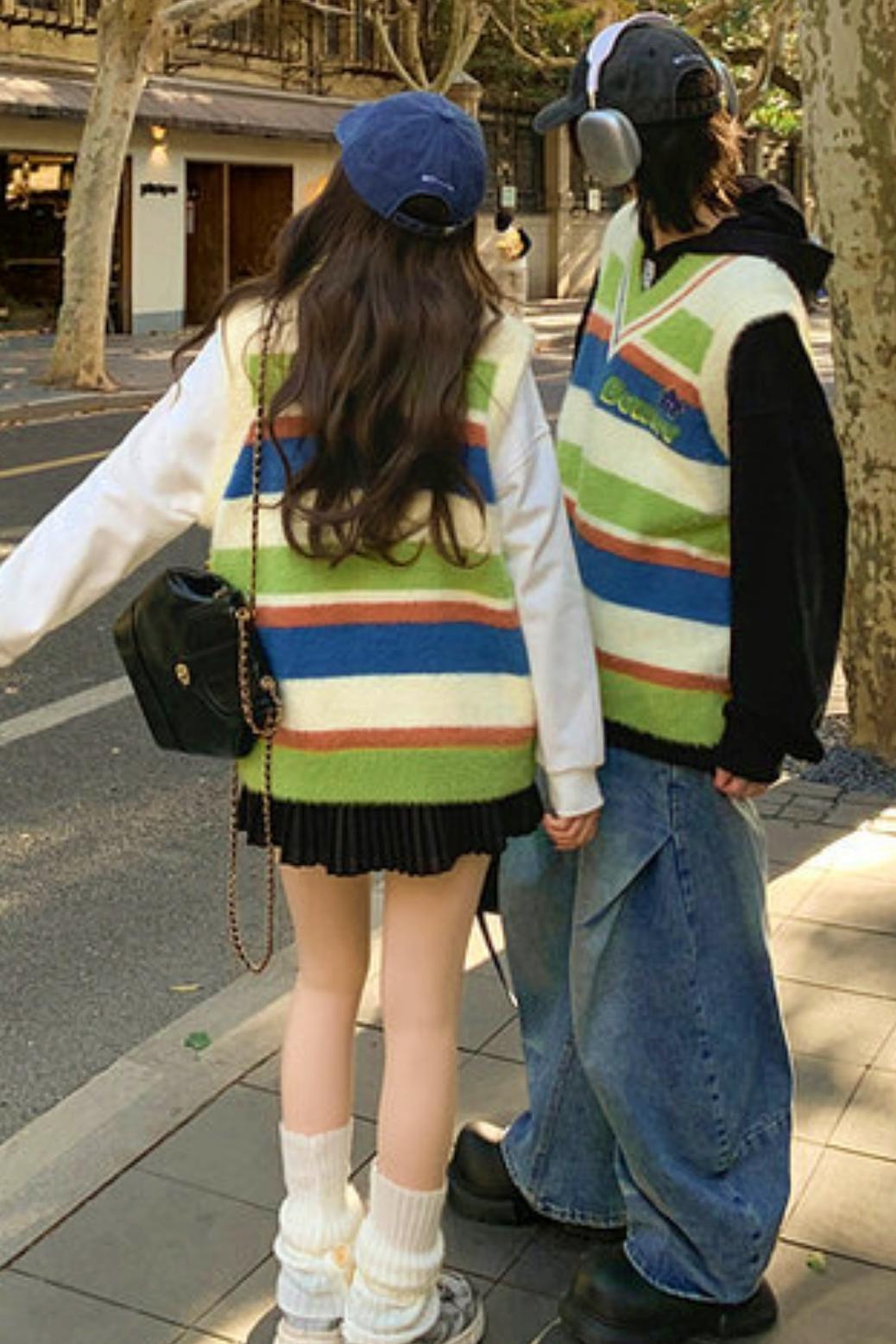 Color Block Striped Knit Vest