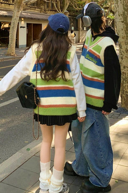 Color Block Striped Knit Vest