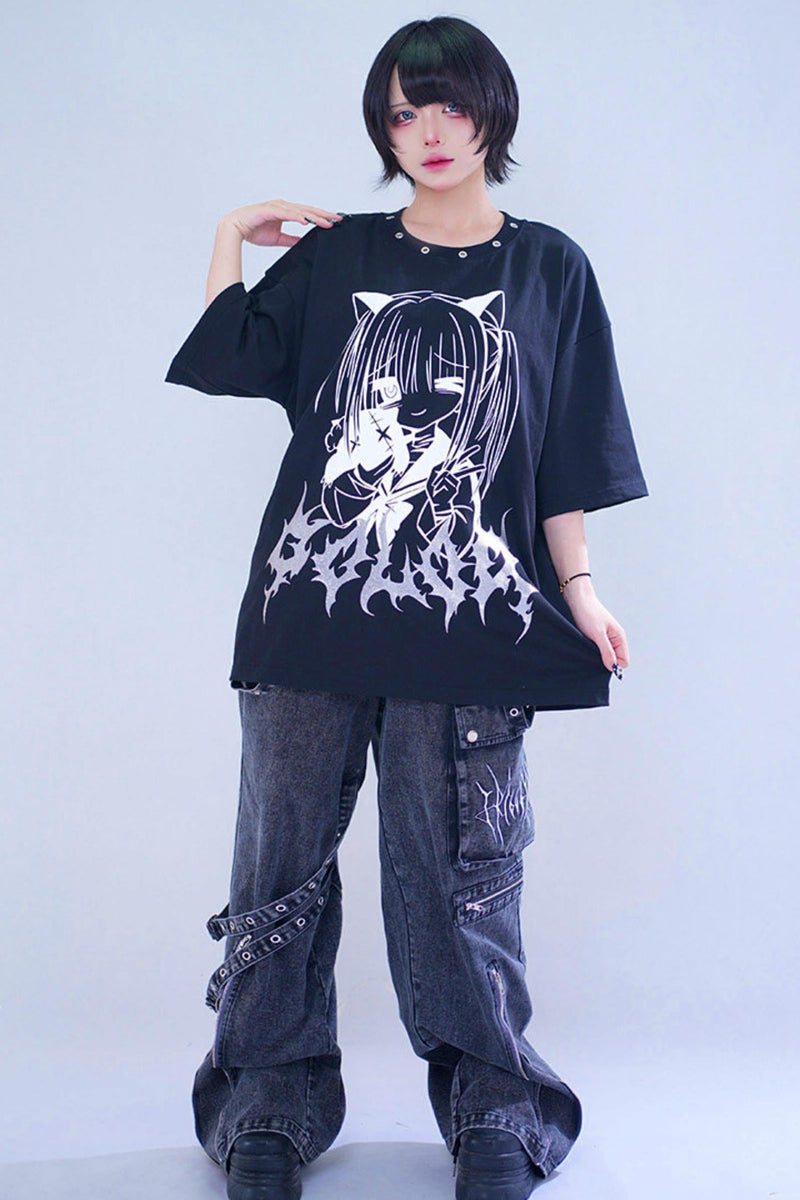 Cat Glitter Print T-shirt