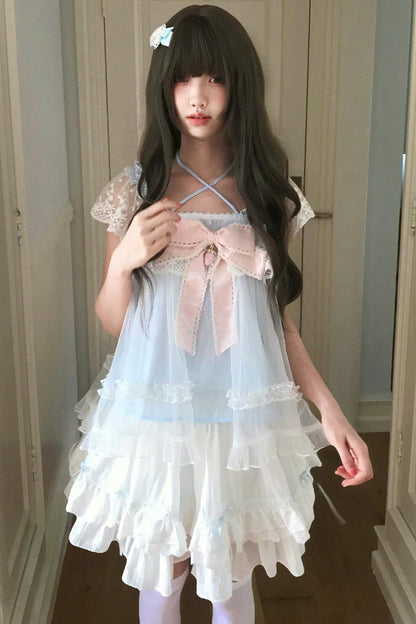 Baby Blue Lace Cami Top + Skirt