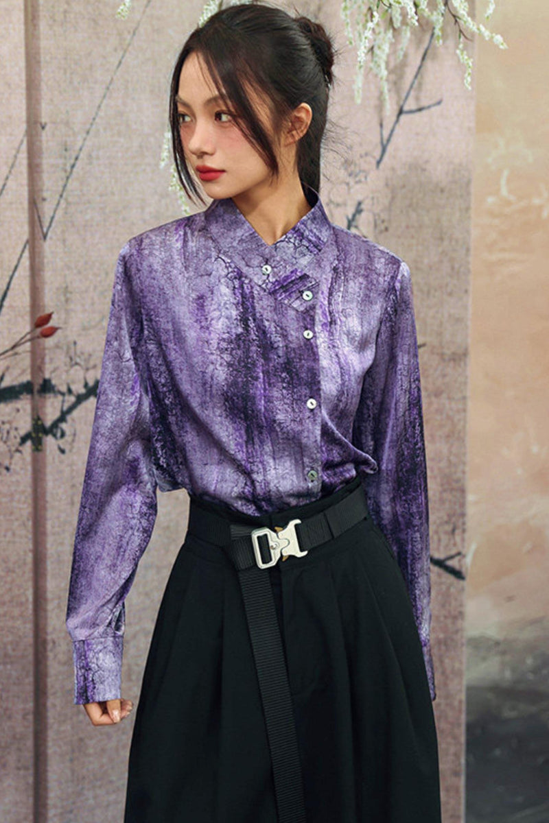 Satin Retro Stand Collar Top