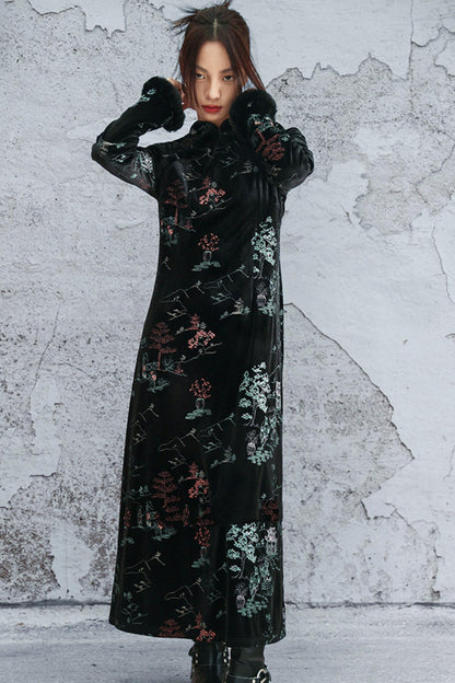 Embroidered Plush Cheongsam Dress