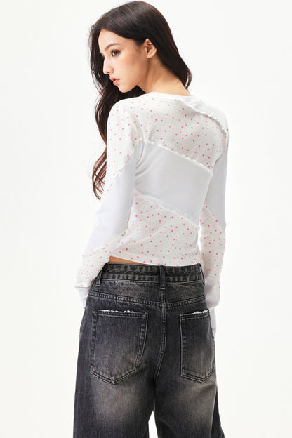 Cut Patchwork Print Slim Top