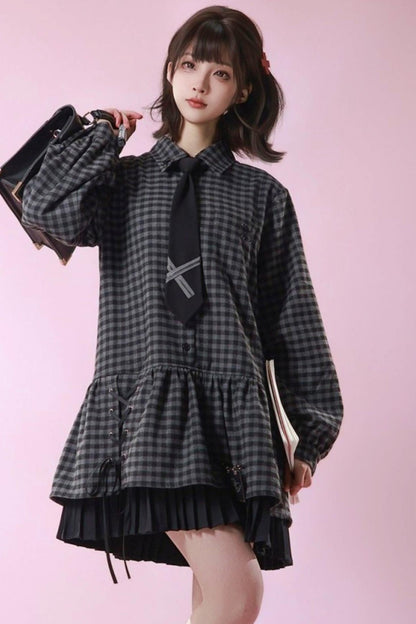 Dark Retro Sweet Plaid Dress