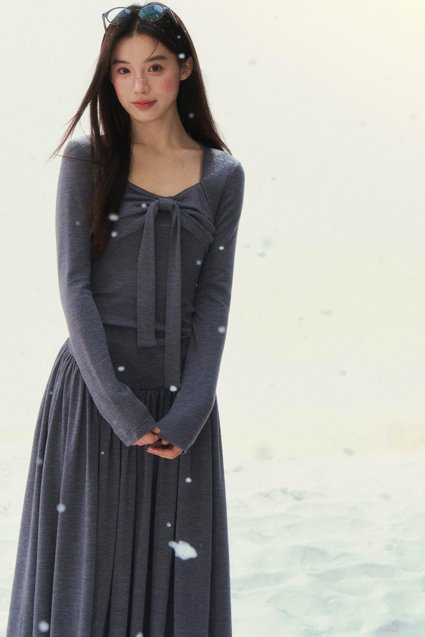Gray Knit Waist Shape French Dress