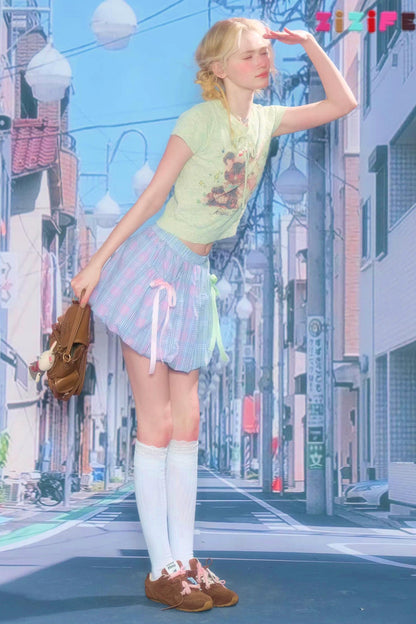 Retro Light Green Print Top