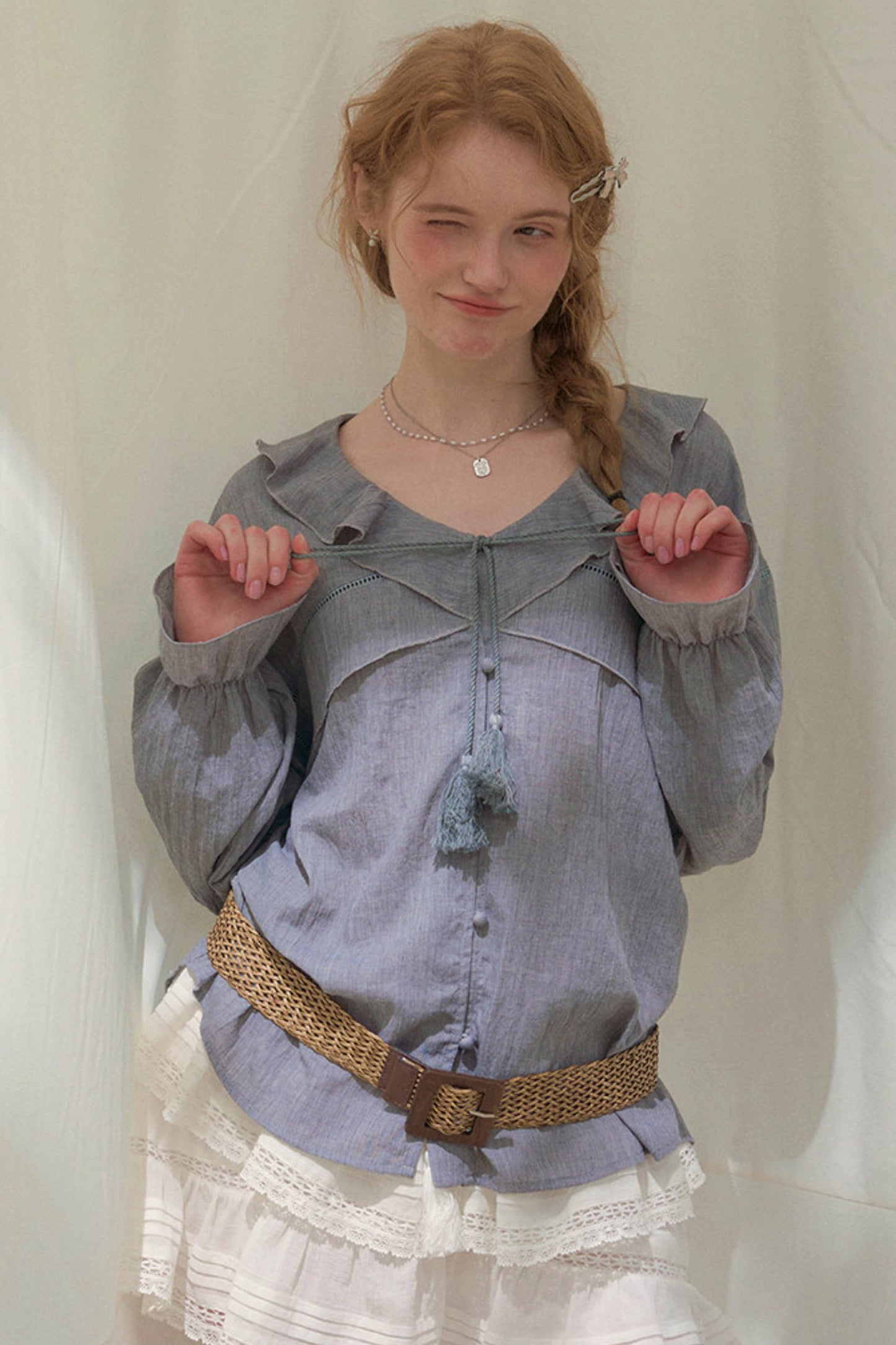 Ruffled V-neck Blouse