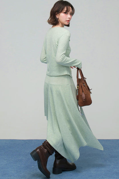 Lace Collar Knit Top + Asymmetrical Skirt