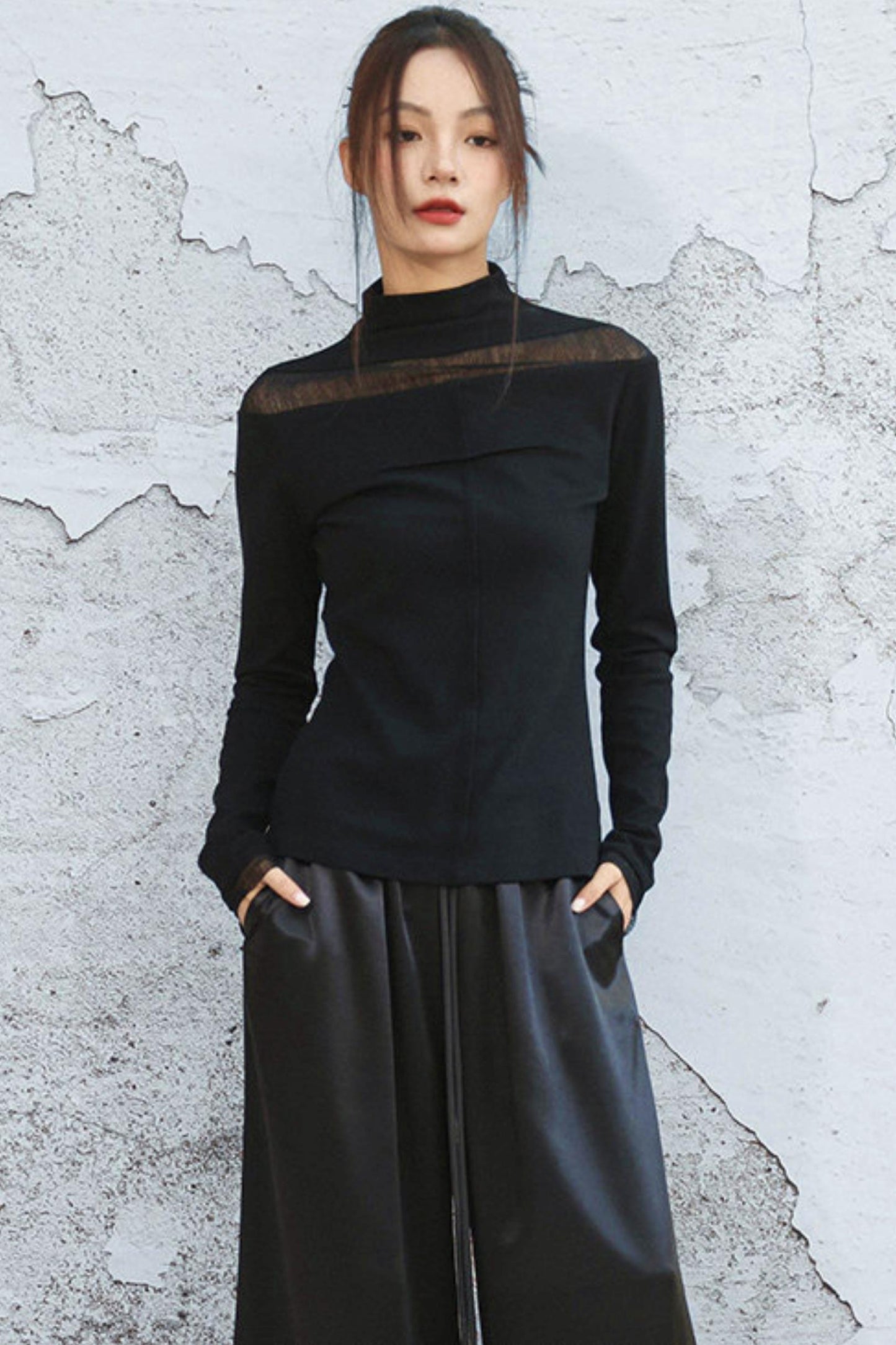 Point Sheer Design High Neck Top
