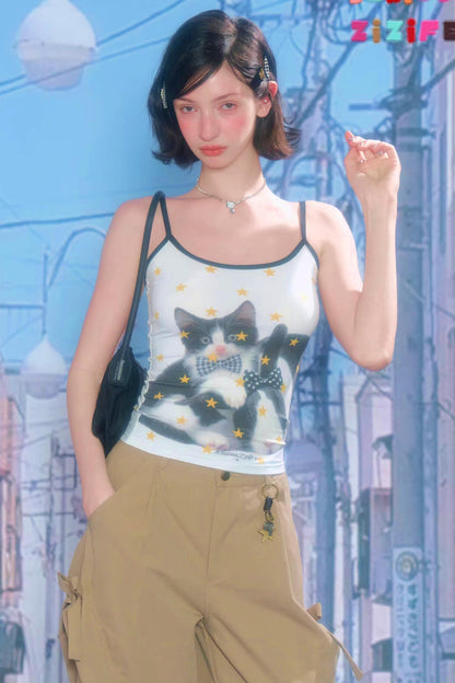 Bow Tie Cat Print Camisole