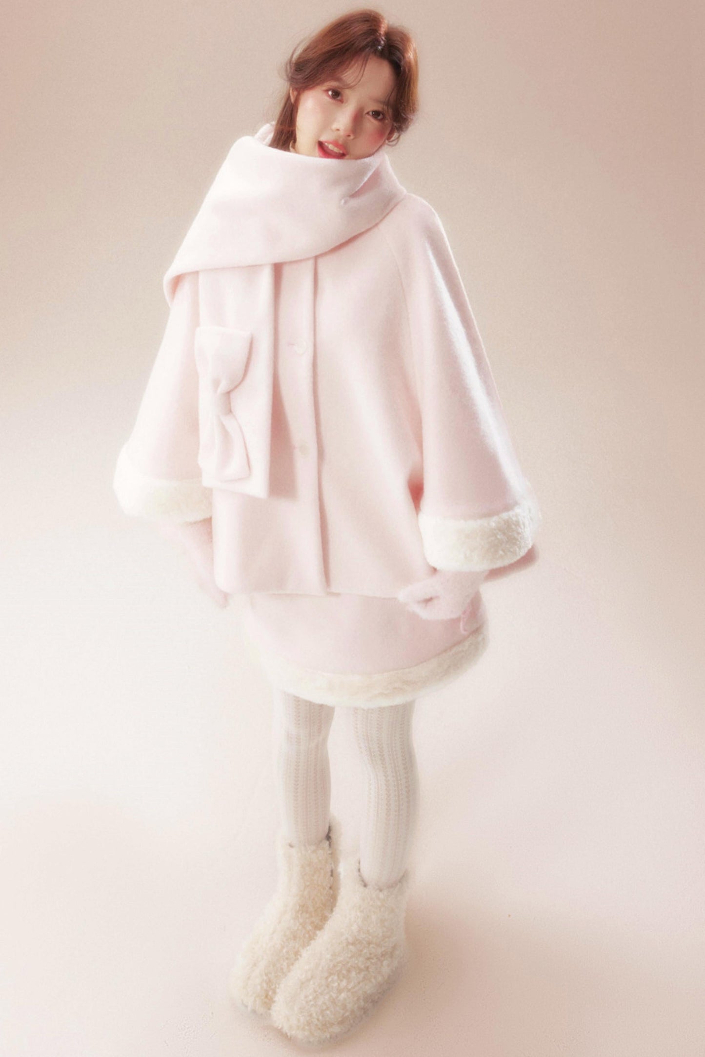 Sweet Coat + High Waist Skirt + Knit Scarf