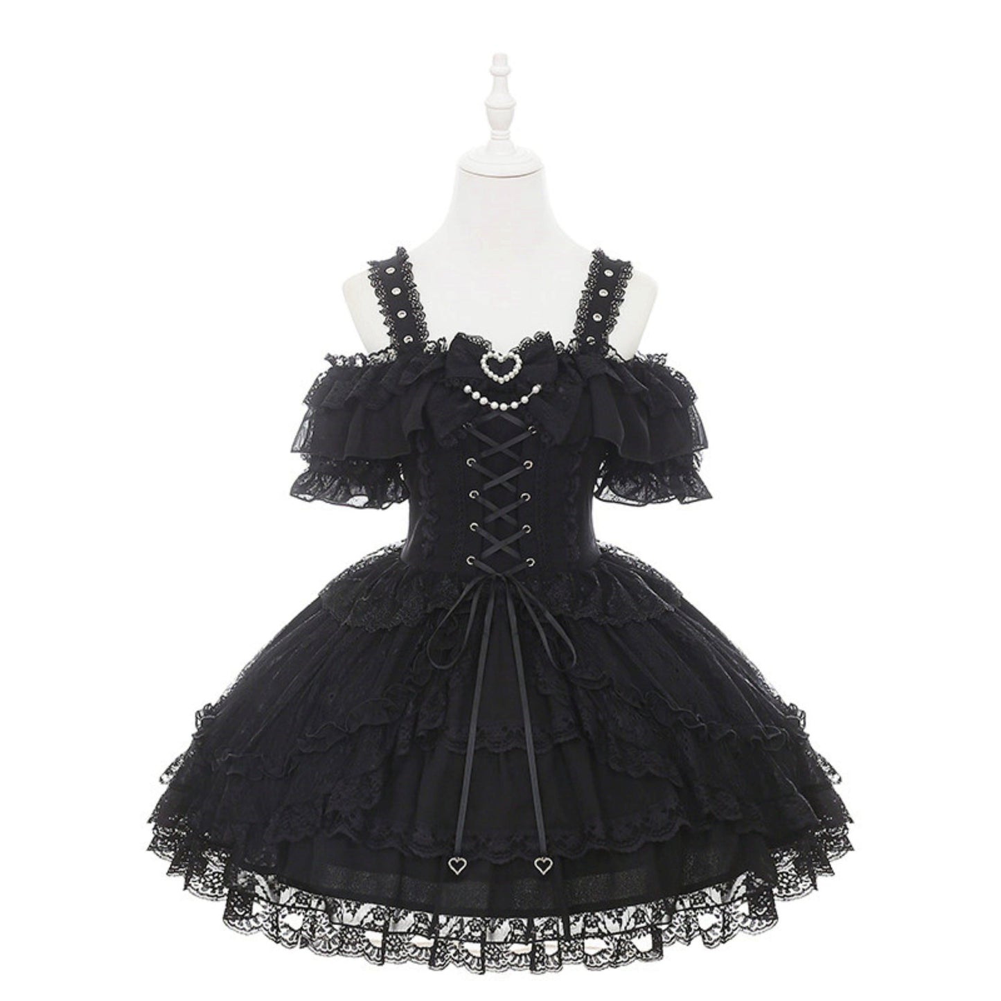 Off-shoulder Dark Kawaii Lace Dress + Neck Ring