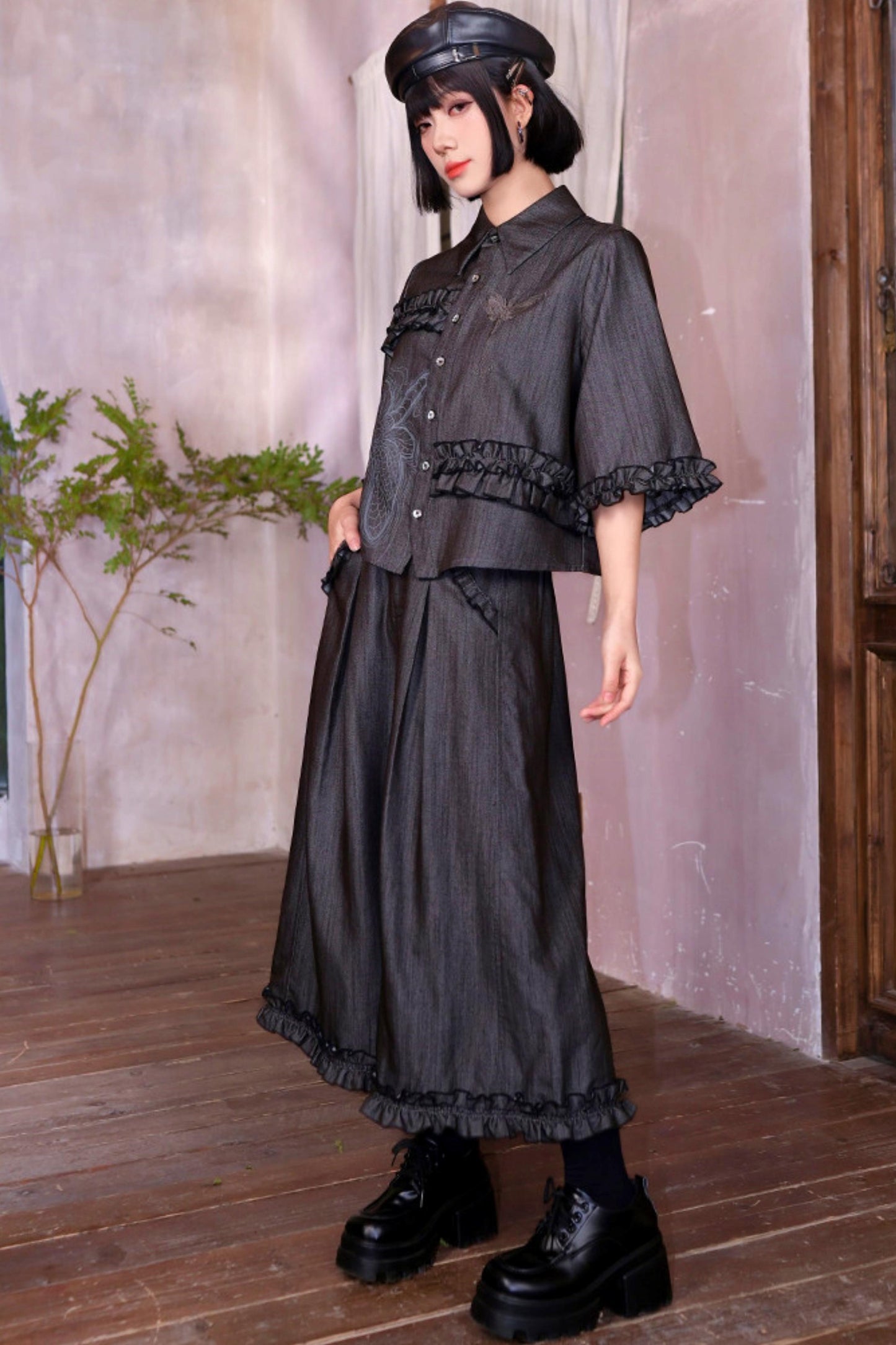 Retro Lace Embroidered Blouse + Pants