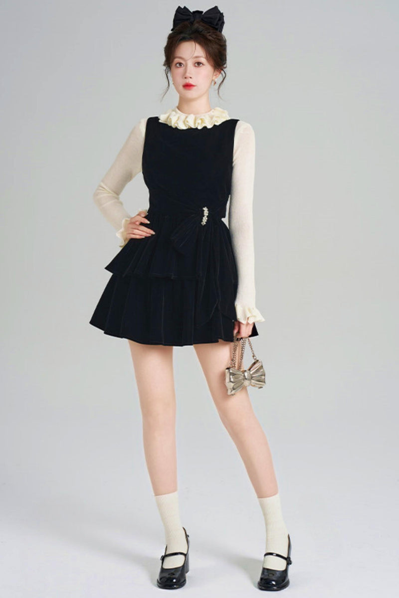 Black Velvet Tiered Dress + Top